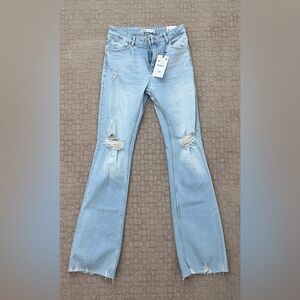 NEW Zara Women's Light Blue Flare fit Distressed Jeans